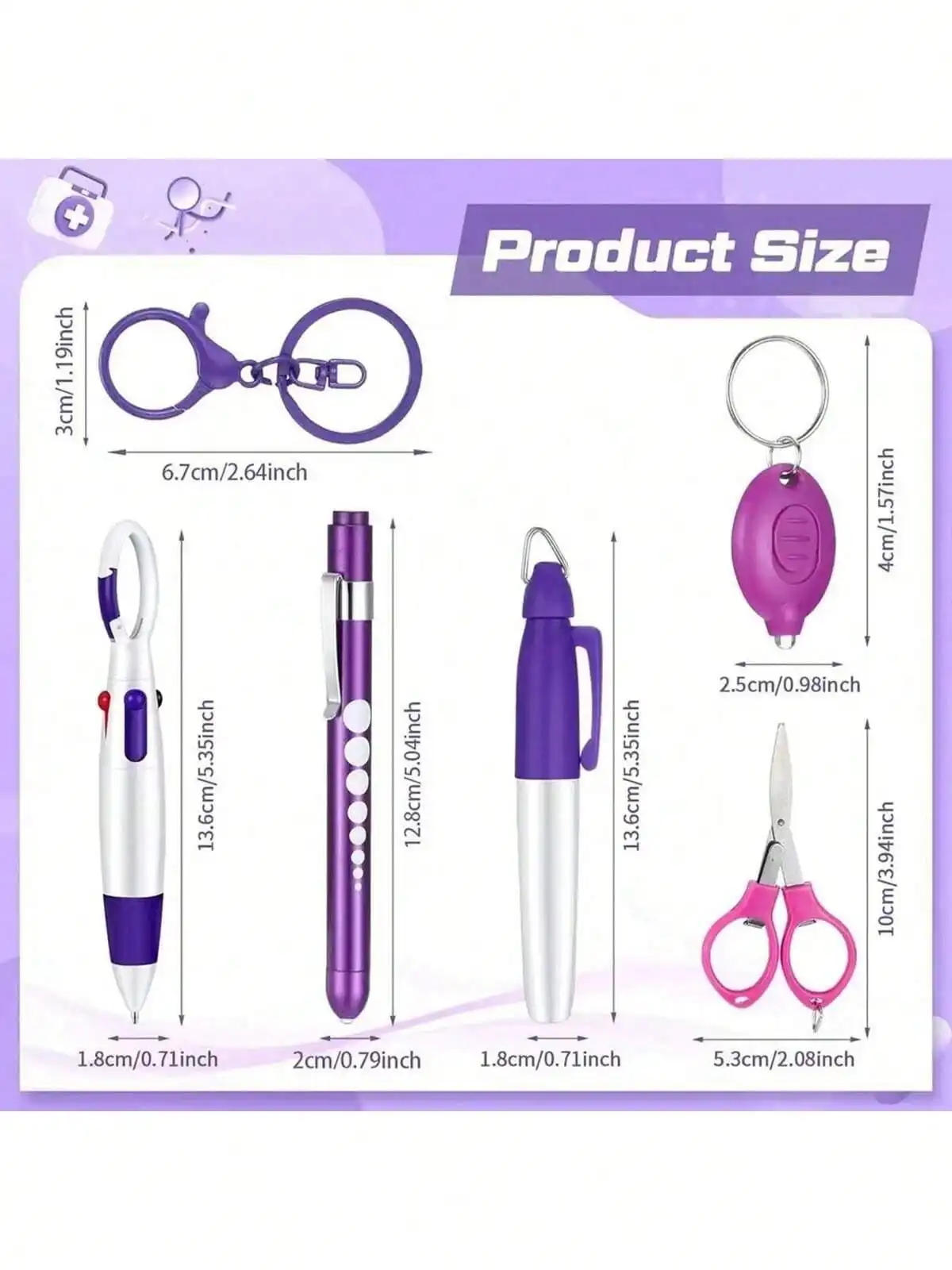 6-in-1 Multifunction Retractable Ballpoint Pen Set with Flashlight Foldable Scissors Keychain And Permanent Marker Nurse Pens