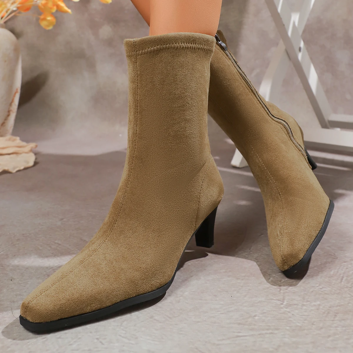 

New Fashion Women Ankle Boots Winter Genuine Leather Autumn Shoes High Heels Pointed Toe Dress Lady Short Boots 34-43