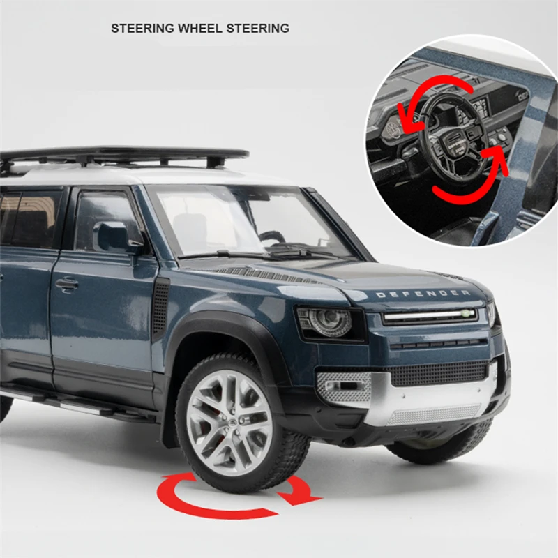 Range Land Rover Defender SUV modelo de coche de aleación, vehículo todoterreno de Metal fundido a presión, sonido y luz, juguete para niños,