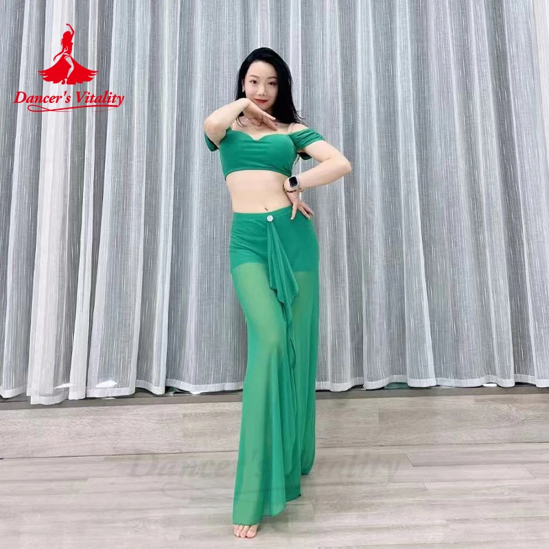 Belly Dancer Costume Set Women Yarn Short Sleeves Top+long Skirt 2pcs Oriental Practice Clothes Adult Child Bellydance Outfit