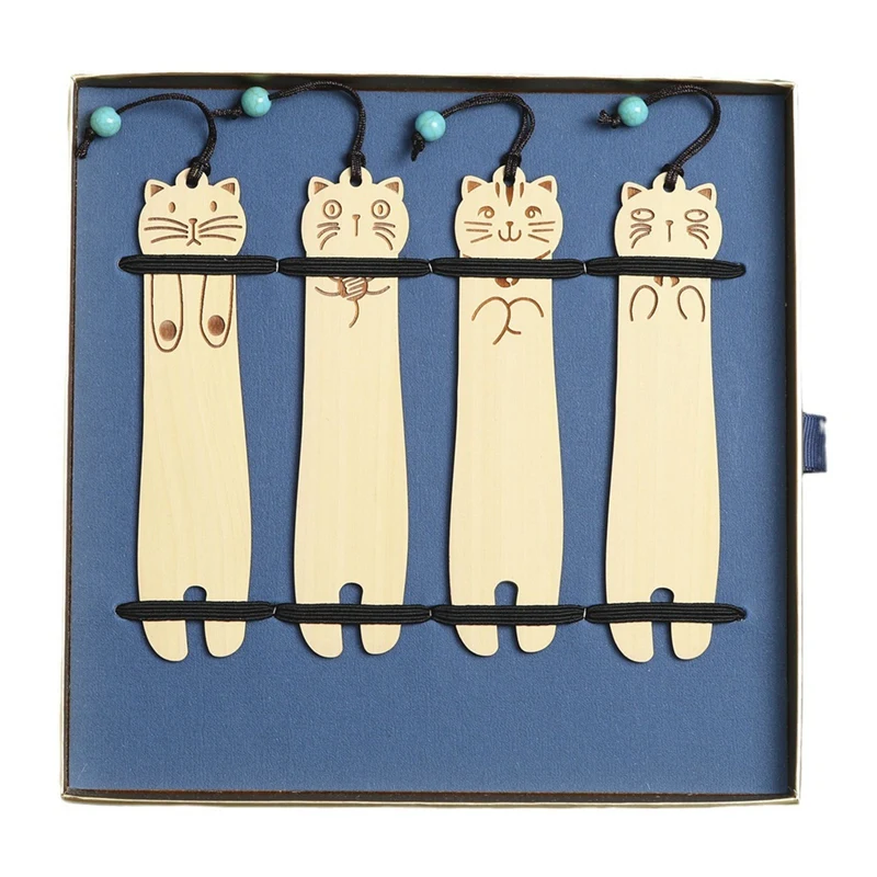 4 Pack Cat Bookmarks Kit Wooden Cute Bookmarks Set Kit Wooden Bookmarks Teacher Students Book Lovers Reading Page Markers