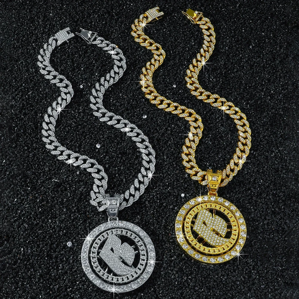 الهيب هوب تدوير كامل كريستال رسالة B قلادة قلادة مع 13 مللي متر ميامي الكوبية سلسلة القلائد صالح الرجال النساء الشرير مجوهرات الحفلات