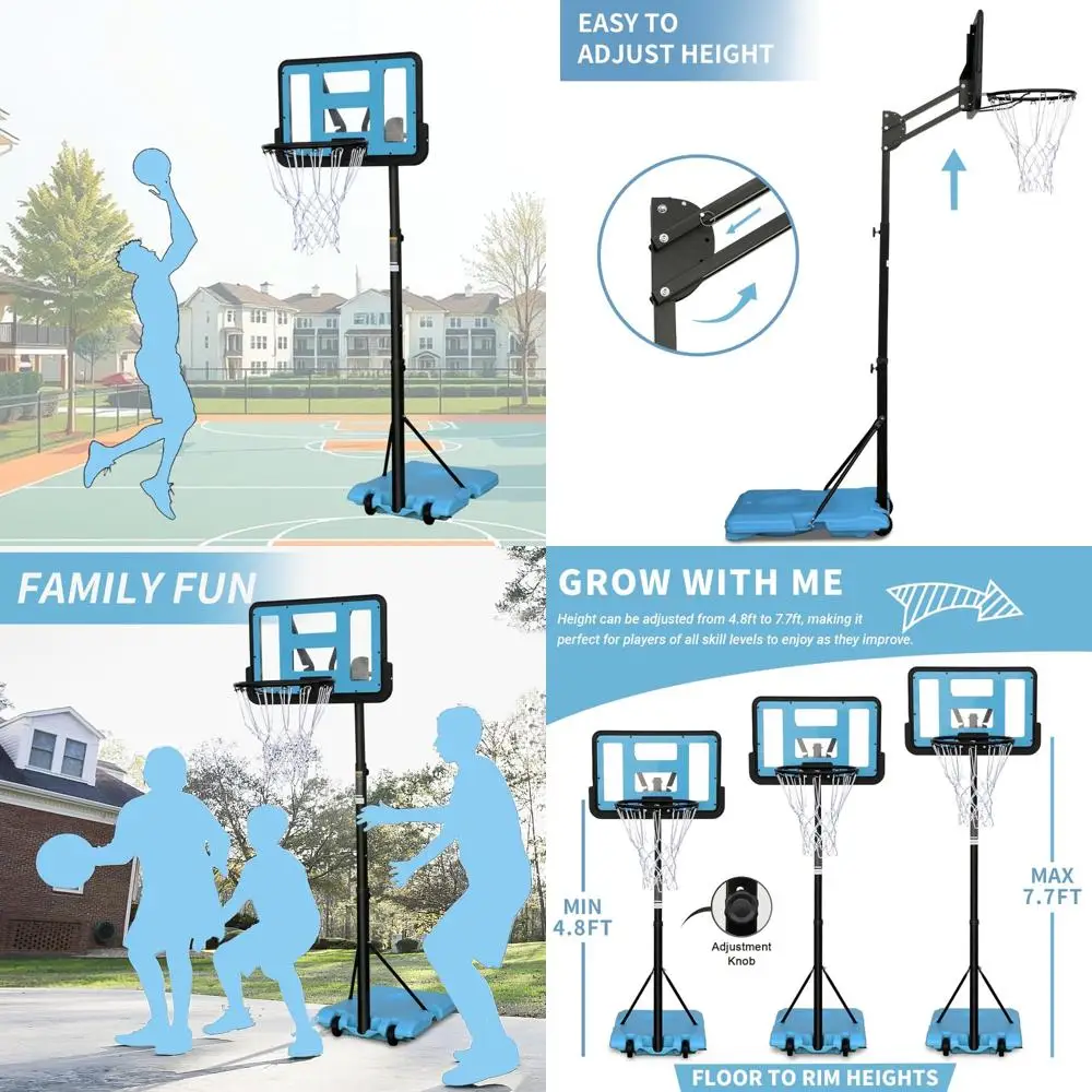 

Портативная система баскетбольного кольца с регулируемой высотой, 4,8–10 футов, с 28-мя небьющимися щитами и заполняемым основанием для уличных дворов