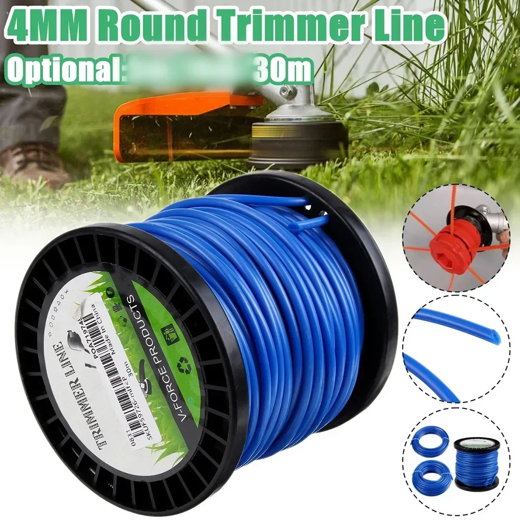 4mmx30m Heavy Duty Nylon Round Strimmer Trimmer Line Brushcutter Cord Wire For Lightweight Manual Feed Electric Trimmer