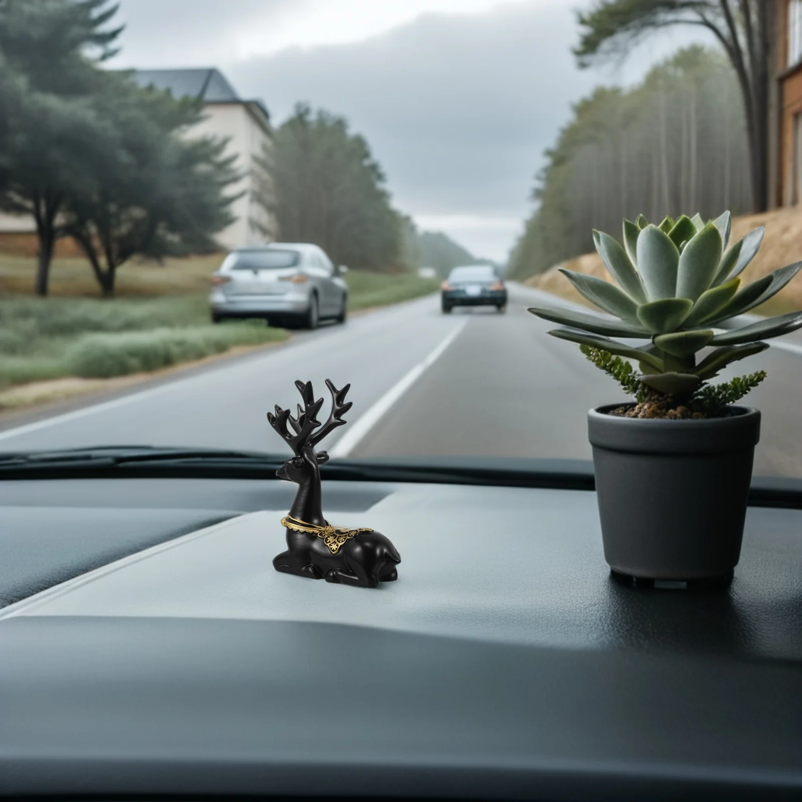 

Car Resin Deer Ornament Cute Miniature Deer Figurines Stable Dashboard Decoration Durable Resin Car Accessory Reindeer Figurine
