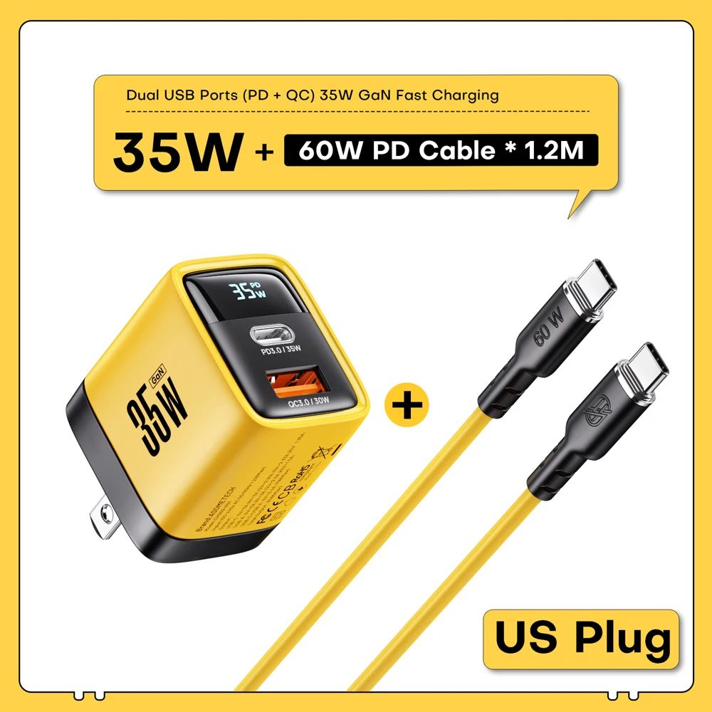 35 W GaN Ladegerät LED-Display USB-Ladegerät für IPhone 14 Pro Samsung Xiaomi IPad Pro PD 3.0 QC 3.0 Schnellladegerät USB C Schnellladung