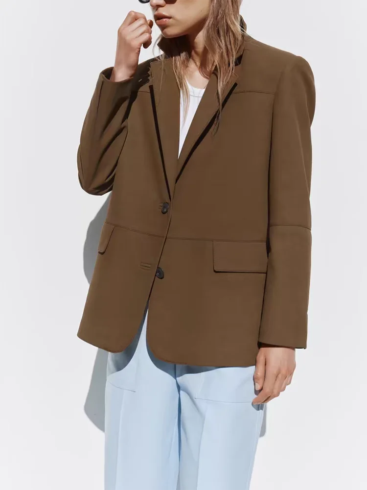 Spring New Arrival Women's Suit Jacket Straight Leg Pants Long Sleeve Button up Fashionable Two Piece Set ZA2025