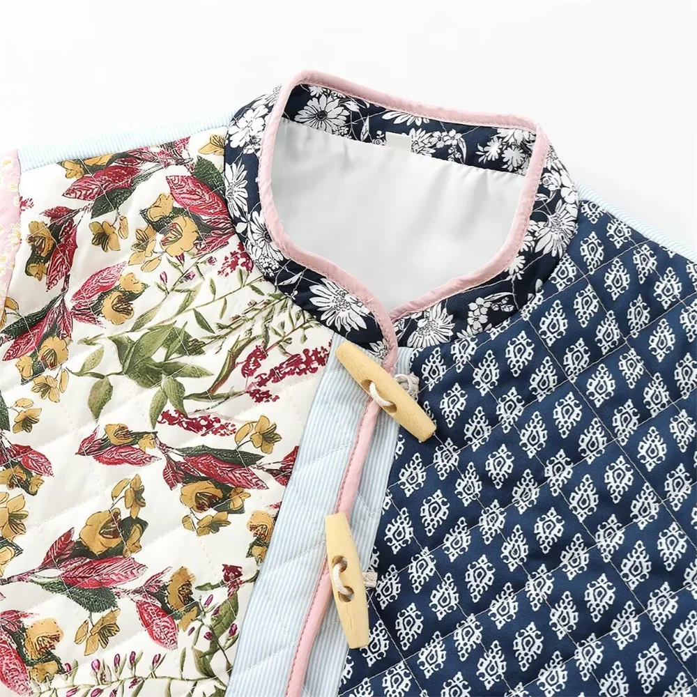 TRAF Autumn new product women\'s casual and versatile single breasted decoration positioning printing splicing cotton jacket