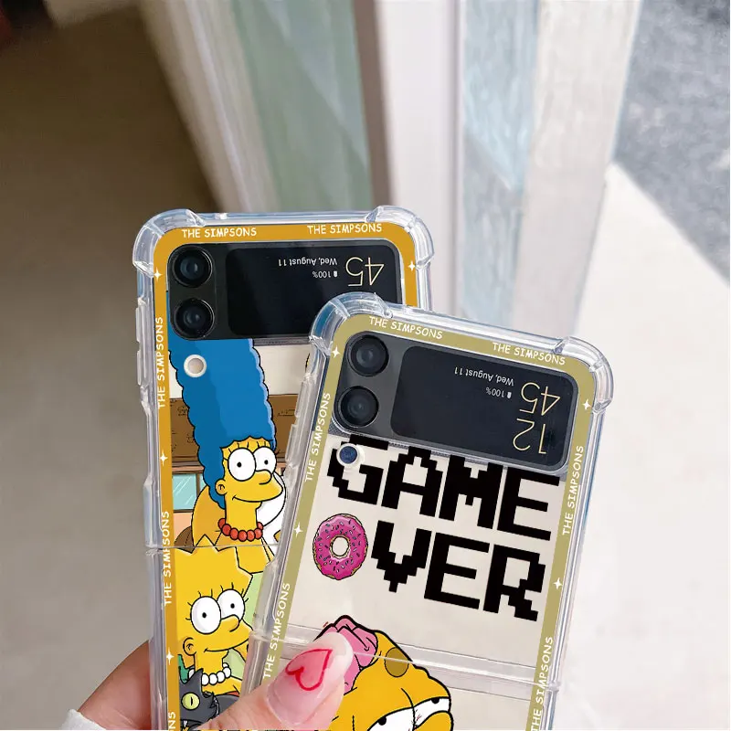 Disney Simpsons Funny Family phone Airbag Case for Samsung Galaxy Z Flip4 Z Flip3 5G zflip4 ZFlip 3 z flip 4 3 Clear Coque funda