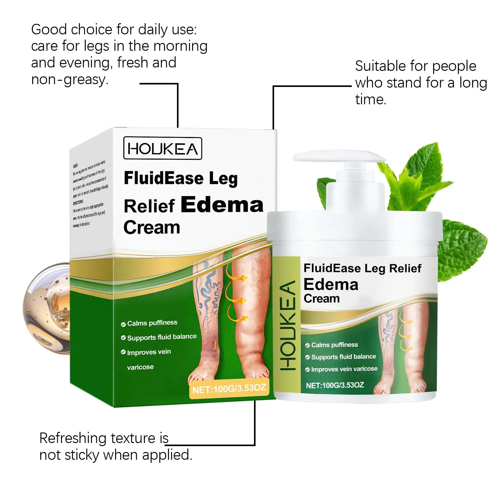 Leg Edema Relief Cream Remove Leg Swelling Repair Varicose Veins Antiedematous Foot Improves Circulation Anti Edema Ointment - view 3