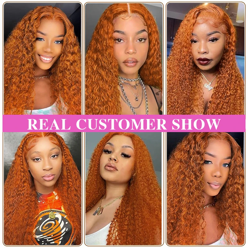 32 بوصة الزنجبيل البرتقالي الدانتيل الجبهة الباروكات موجة المياه الشعر البشري 13x6 الدانتيل الشفاف الباروكة الأمامية للنساء # 350 شعر مجعد ملون