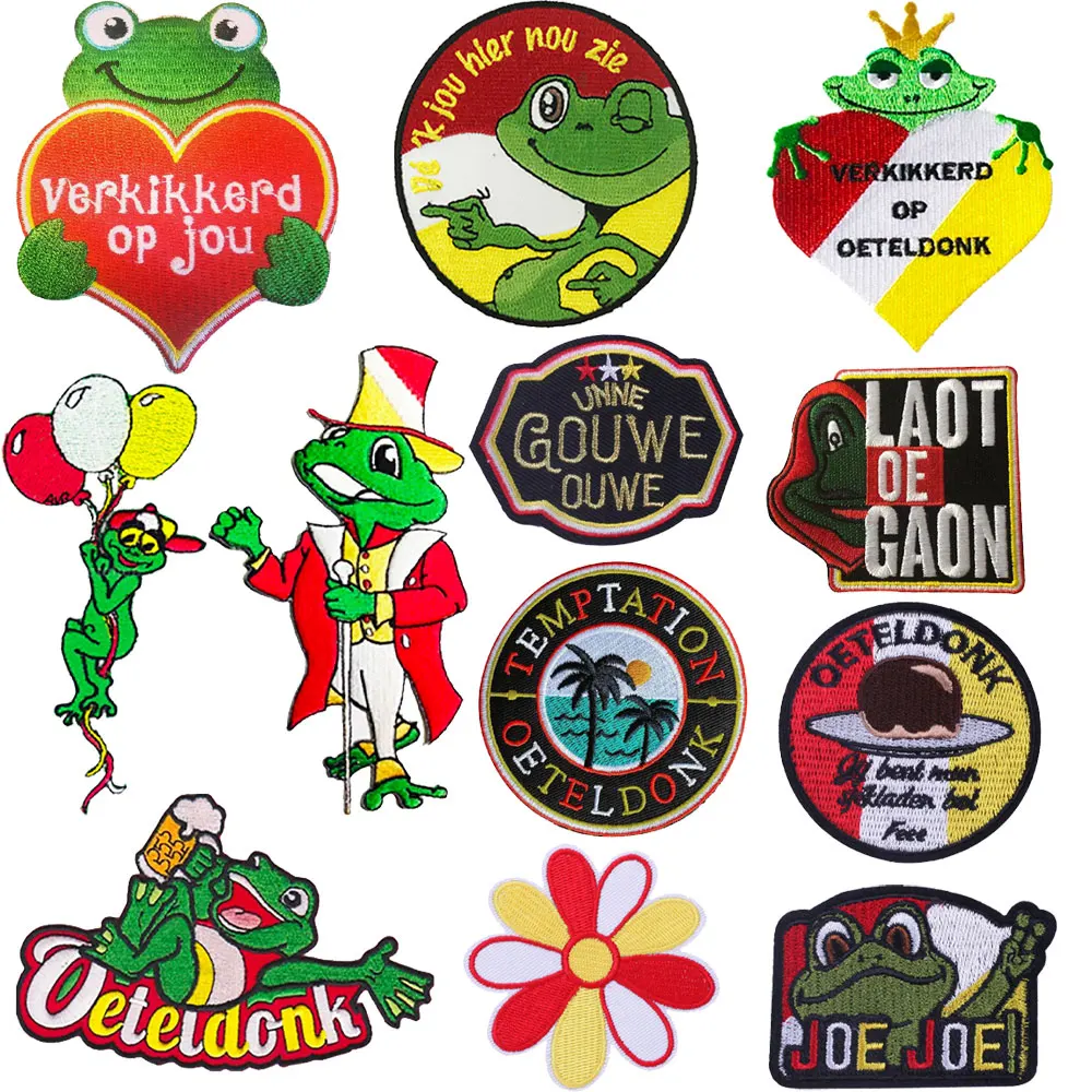 Oeteldonk-Insignes de patch de grenouille d\'emblème de carnaval pour des pays-bas, fer sur des patchs de broderie pour des vêtements, autocollants