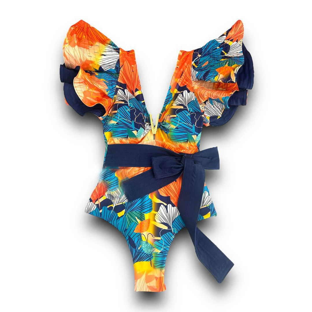 2026 جديد طباعة كشكش قطعة واحدة ملابس السباحة قبالة الكتف ملابس النساء مثير ملابس السباحة العميق الخامس لباس سباحة ملابس الشاطئ لباس سباحة #2