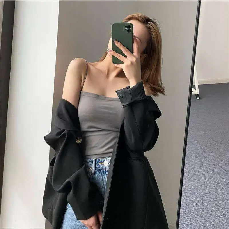 Women's Integrated Strapless Vest Top Fixed Chest Pad Underwear Tank Top Base Layer Wrap Chest Outerwear Spring Nylon