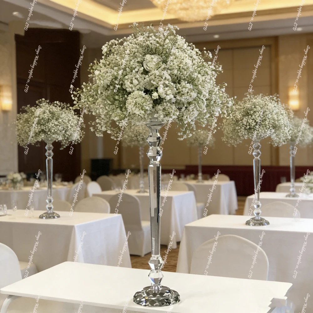 4/10/8pcs 70cm wedding event decor supplies Transparent glass crystal octagonal pillar glass trays for real fresh flower stands.
