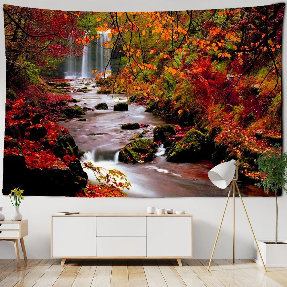 BeautifulAutumn Nature Landscape Wall Tapestry Birch Liquidambar Tree Forest  Cloth Tapestries Hippie Mandala