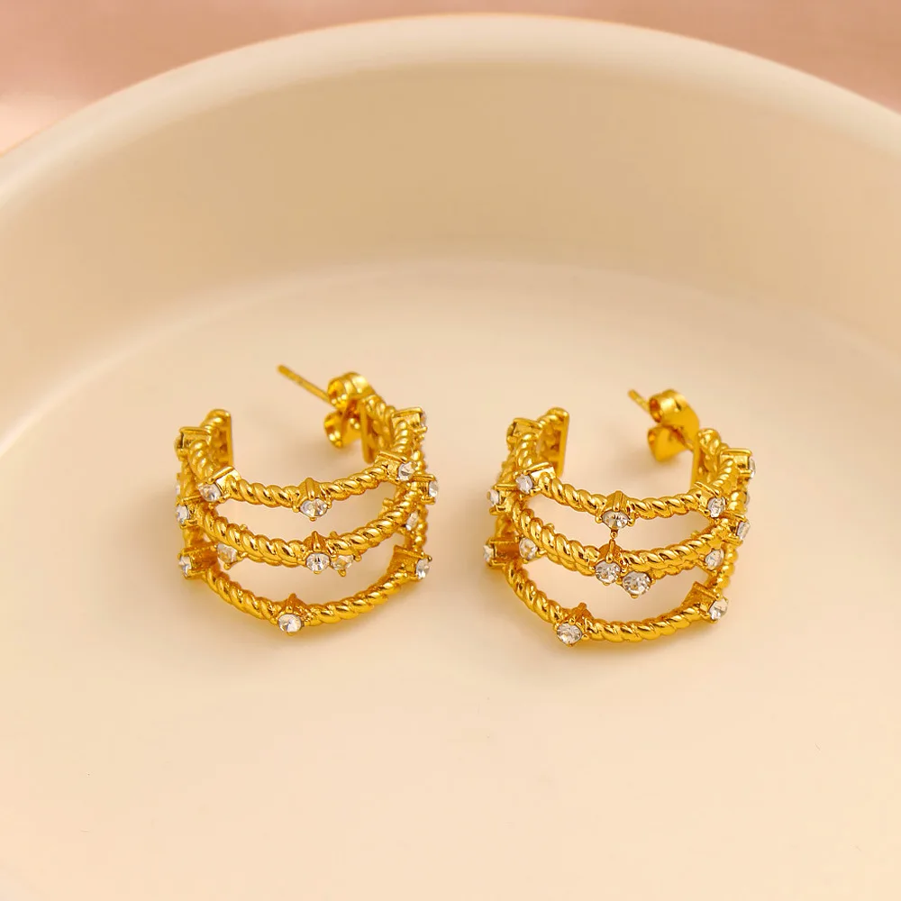 DIY accessories Light luxury retro point diamond multi-layer earrings stainless steel 18K gold Italian fashion temperament femal