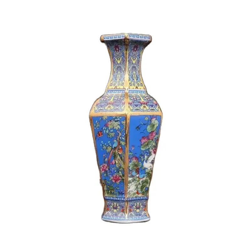 

Marks Chinese Antique Cloisonne Color Porcelain Hand-Painted Hexagonal Flower Bird Vase Decoration for Home Collection