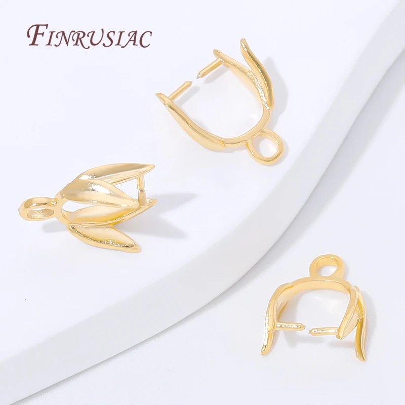 18K Gold Plated Brass Pinch Bail Clips,Leaf Shaped Pendant Connectors with Loop,For DIY Necklace& Charm Earrings Jewelry Making image 5