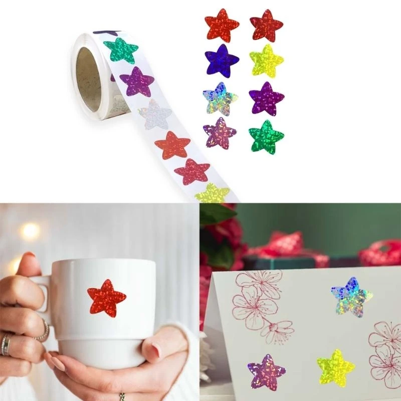 500pieces stiker bintang berkilau stiker hati yang berwarna -warni untuk scrapbooking jurnal notebook air botol air kemasan