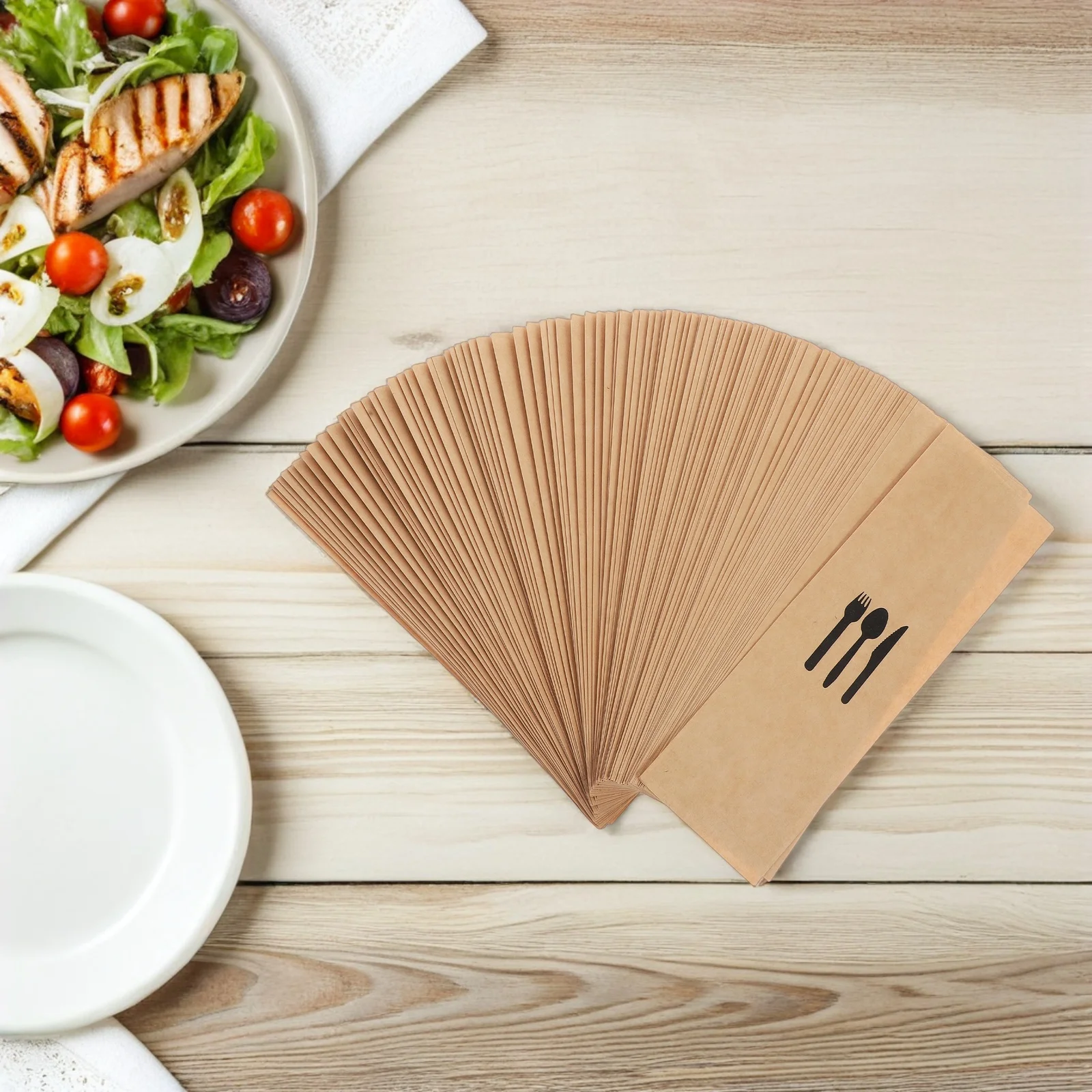 

300 Pcs Kraft Paper Cutlery Set Tableware Utensil Holders Bag Pocket Wedding Wrappers Bags for