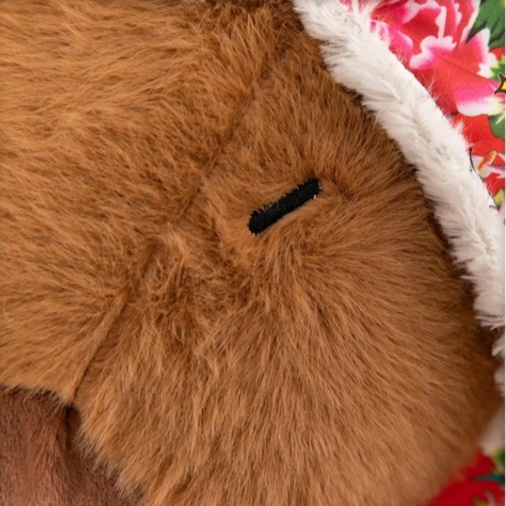 Kawaii Capybara Plush Cute Brown Pink Animals Chinese Flower Coat Home Decor Anime Fluffy Toy Birthday