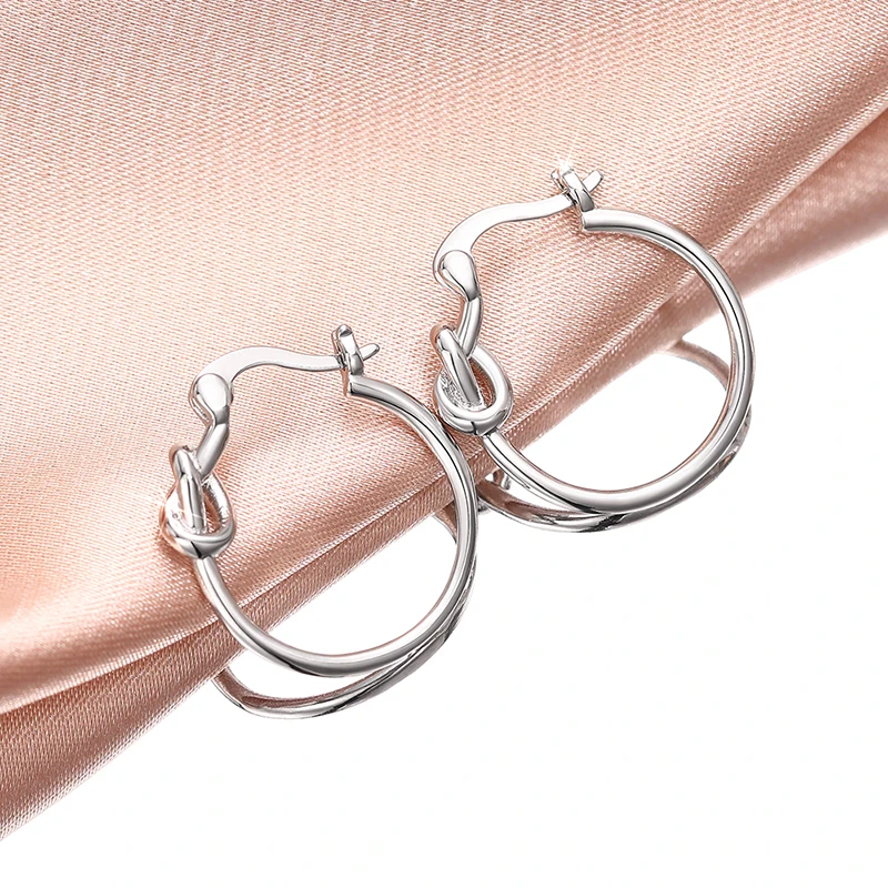 Huitan Dainty Metal Knot Hoop Earrings for Women Daily Wear Chic Ear Circle Earrings Versatile Accessories Statement Jewelry