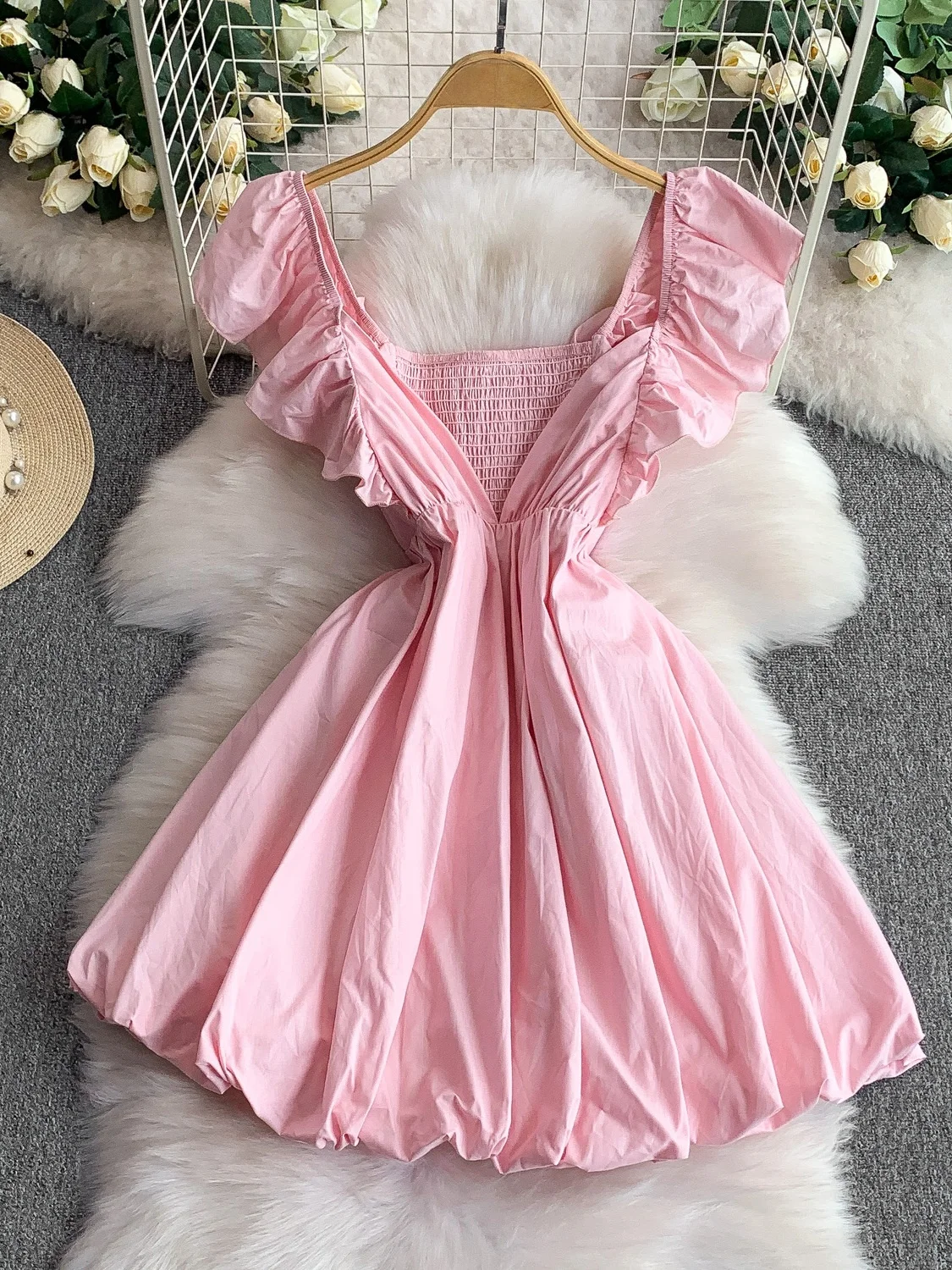 Vestido de princesa f com cintura elástica, sexy, decote em v profundo, verão, manga elástica, cintura alta, linha a, ...