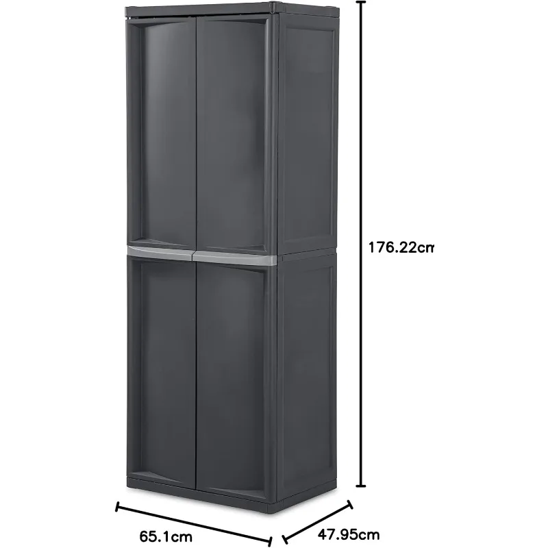 4 خزائن أرفف، تخزين أدوات قابل للقفل مع أرفف قابلة للتعديل، رمادي - وحدة رفوف بلاستيكية للتنظيم #3