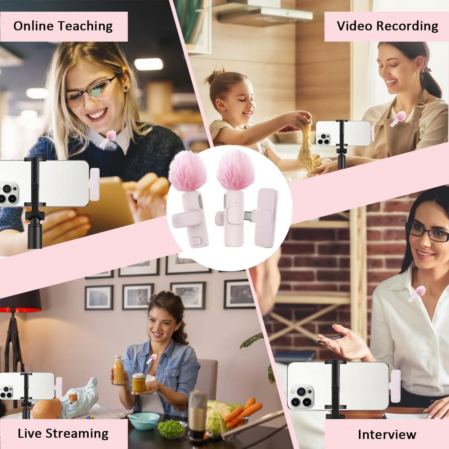 ميكروفون K60 اللاسلكي Lavalier للهواتف الذكية، ميكروفون تشغيل التوصيل لتسجيل الفيديو/الصوت، مشبك على ميكروفون طية صدر السترة للمقابلة