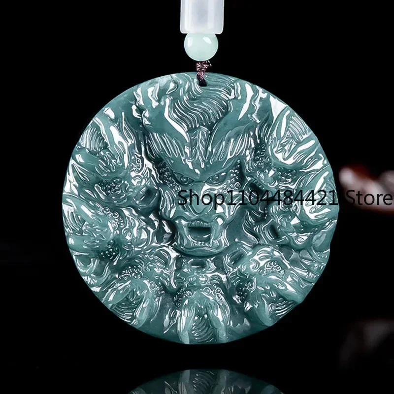 A-goods Jadeite Blue Water Pendant Zodiac Dragon Jade Pendant Fashion High-grade Men and Women Beads Treasure Jade Necklace