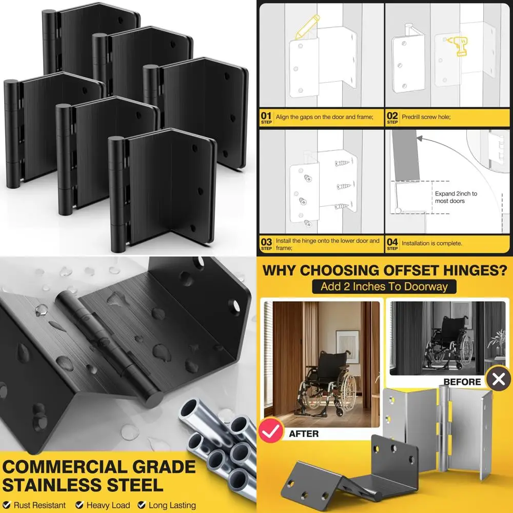 

KOLET Offset Door Hinges, 3.5 Inches Expandable Door Hinges, 1/4 Radius Corner Ball Bearing Hinges, 2 Inches Widen Doorway, Smoo