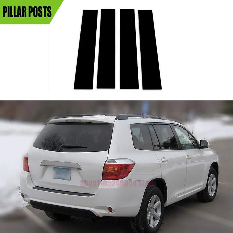 4PCS Fit For Toyota Highlander Kluger 2008 2009 2010 2011 2012 2013 Glossy Black Pillar Posts Door Side Window Decorative Cover