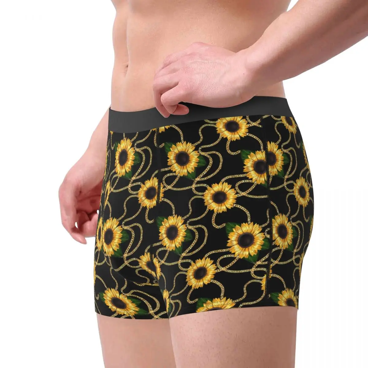 Ropa interior elegante de girasol, diseño de estampado de cadena dorada, calzoncillos de hombre de alta calidad, calzoncillos Boxer divertidos, regalo