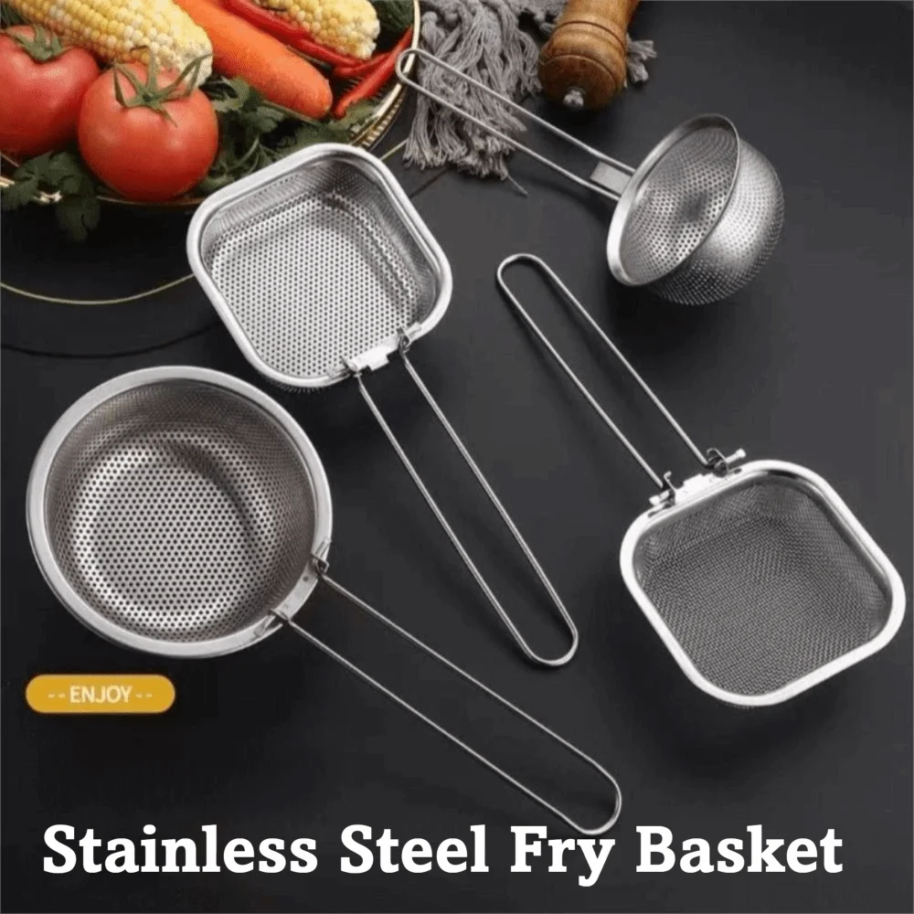 Cooking Utensils Mesh Strainer Spoon Reusable Long Handle Hot Pot Colander Fine Mesh Stainless Steel Pasta Boil Basket
