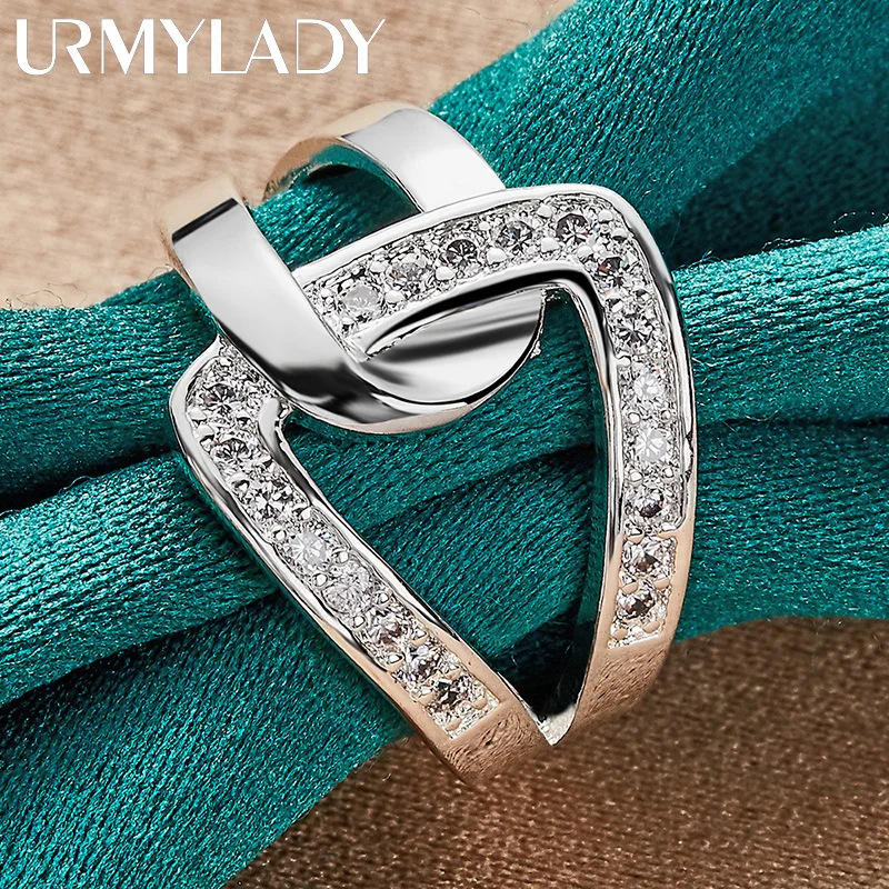 URMYLADY 925 Sterling Silver Hollow inkrustowane cyrkon 7-10 # pierścień dla kobiet mężczyzn moda ślub przyjęcie zaręczynowe urok biżuterii