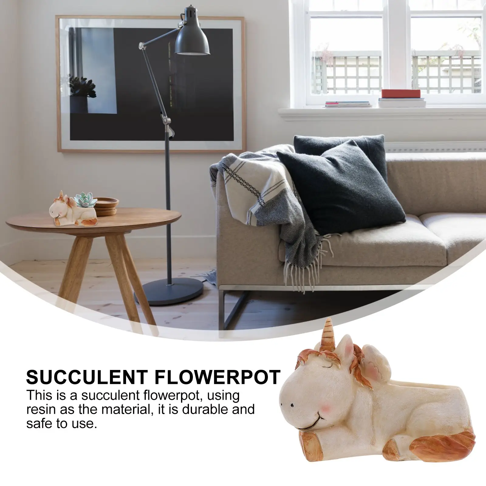 

Unicorn Succulent Flowerpot Mini Resin Planter with Drainage Hole Indoor Small Bonsai Pot Home Decoration Succulent Cactus