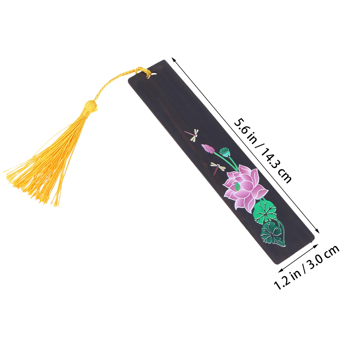 Деревянная закладка ручной работы в китайском стиле с изображением лотоса и стрекозы, украшение для чтения с кисточкой, деревянная закладка из черного дерева