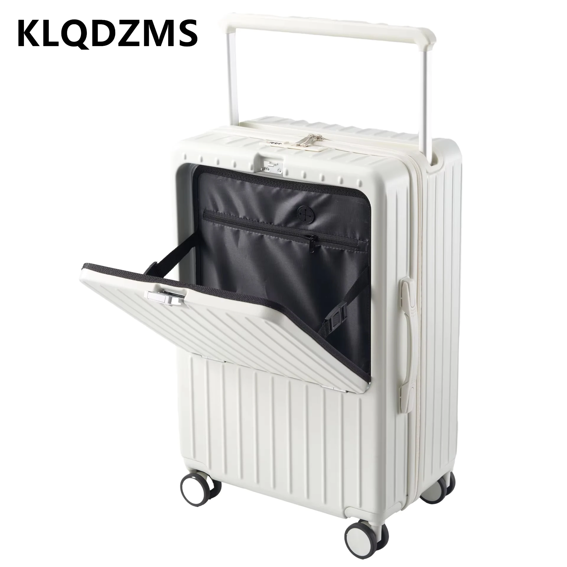 KLQDZMS High Quality Luggage Front Opening Laptop Boarding Case USB Charging Trolley Case 20"22"24"26"28 Inch Rolling Suitcase