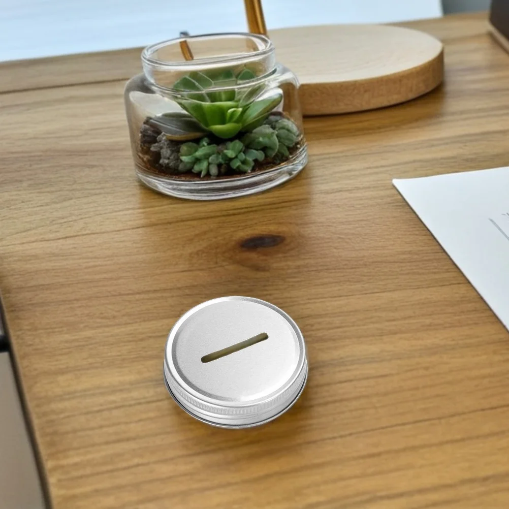 

8Pcs Metal Coin Slot Lid Wide Mouth Mason Jars Tinplate Multiuse Jar Covers Coin Bank Bill Storage Change Container