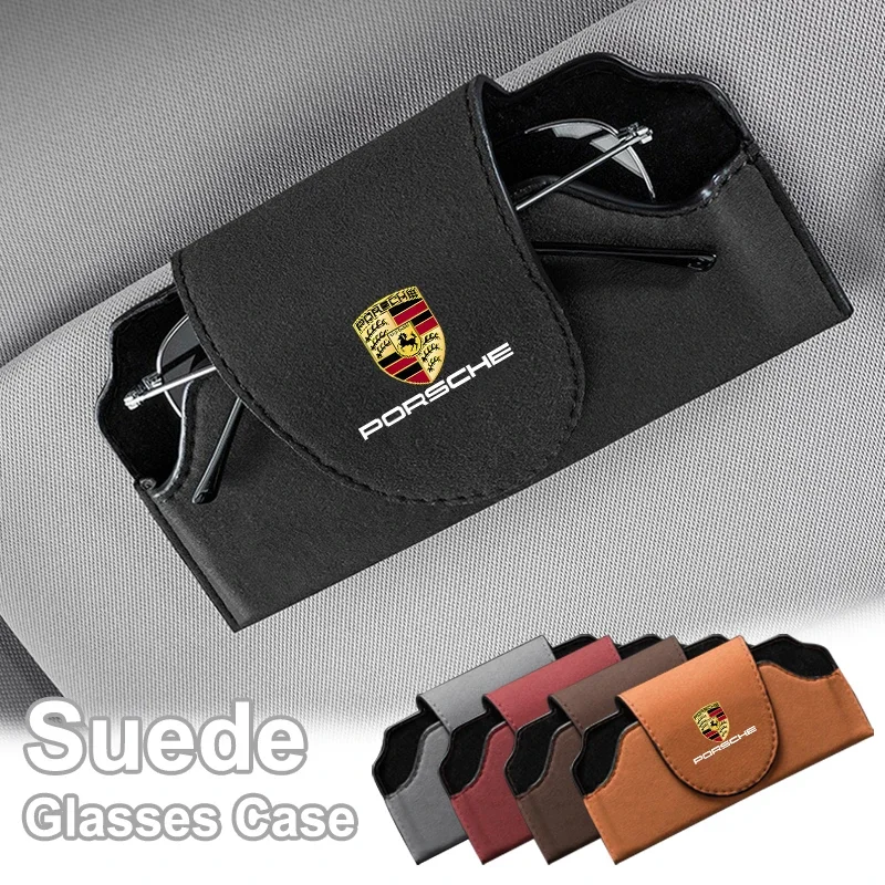 Suede Car Glasses Case Eyeglass Storage Box Clip For Porsche Cayenne Panamera Macan 911 718 Taycan Boxster Cayman-GT Accessories