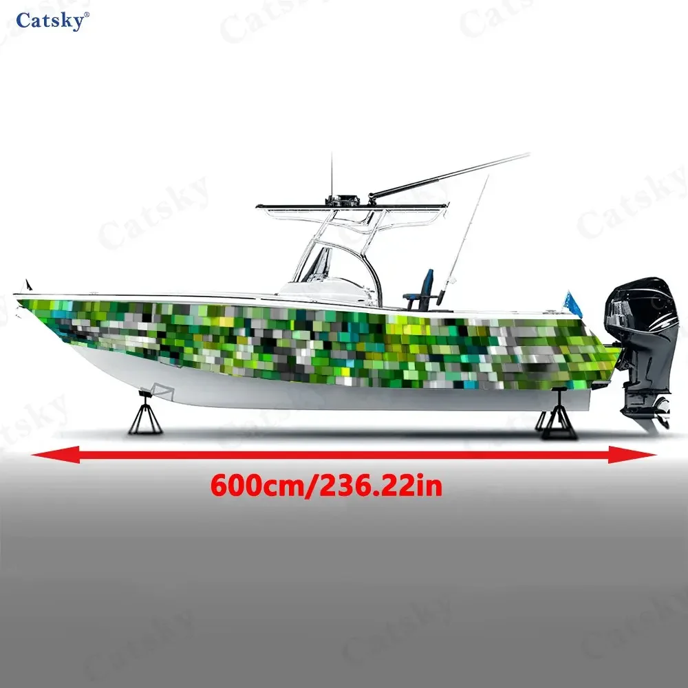 Cyber Greenery Pixel Boat Stickers, PVC Waterproof Durable Vinyl Wrap Decals for Fishing Boats, Durable and Stylish Design
