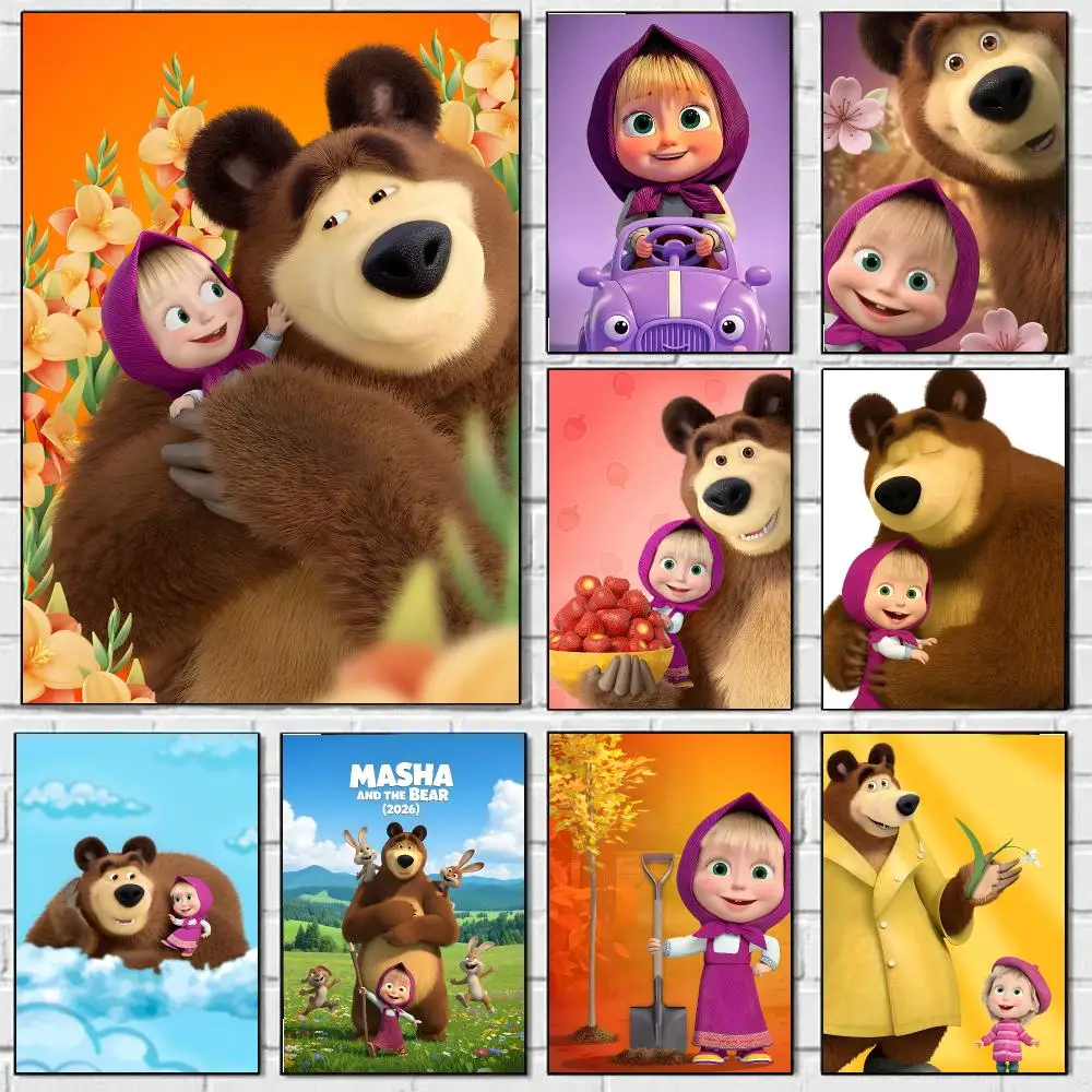 M-Masha And B-Bears Poster HD Art Sticky Wall Waterproof Home Bedroom Bar Aesthetic Decoration Perfect Room Decor