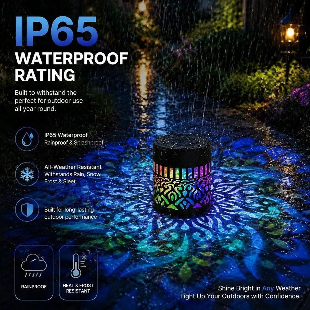 Sun Powered Geometric Shadow Lantern Weatherproof Courtyard Sconce Color Changing LED Sidelight Landscape Illumination