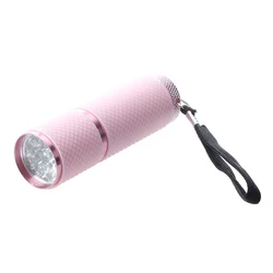 Mini linterna de 9 LED con revestimiento de goma rosa para exteriores