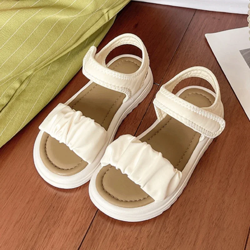 

Children Solid Color Sandals Summer Beach Sandals for Girls School Fashion Open-toe Kids Thick Bottom Sandals Non-slip Versatile