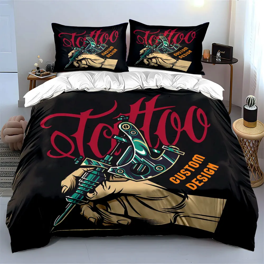 Tattoo Art Design Poster Set Soft Skin-Friendly Bedding Set Includes 1 Duvet Cover And 2 Pillowcase, Gift