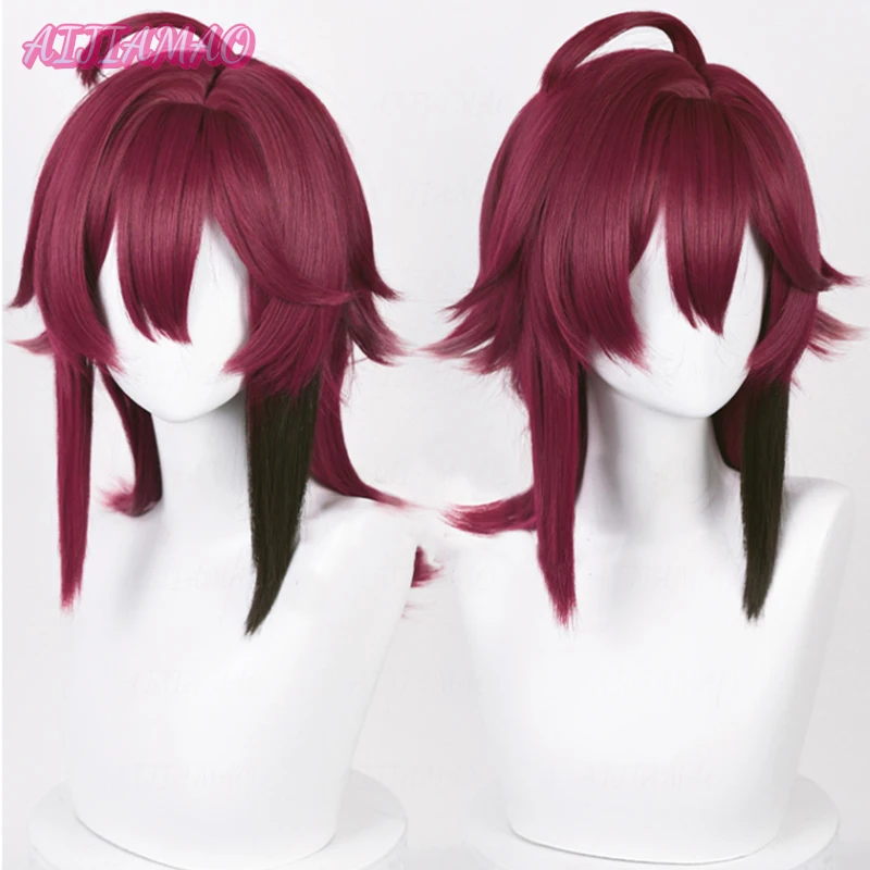 Impact Shikanoin Heizou Cosplay Wig 55cm Dark Red Wig Cosplay Anime Cosplay Wigs Heat Resistant Synthetic Wigs Halloween