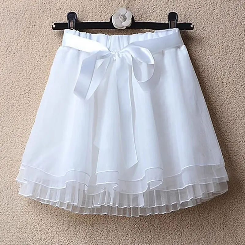 تنورة صيفية بيضاء كاواي موضة 2026 للسيدات تنانير قصيرة من الشيفون بقصة ضيقة تنانير Giris تناسب كل مباراة مرنة عالية الخصر باللون الأسود Faldas #2