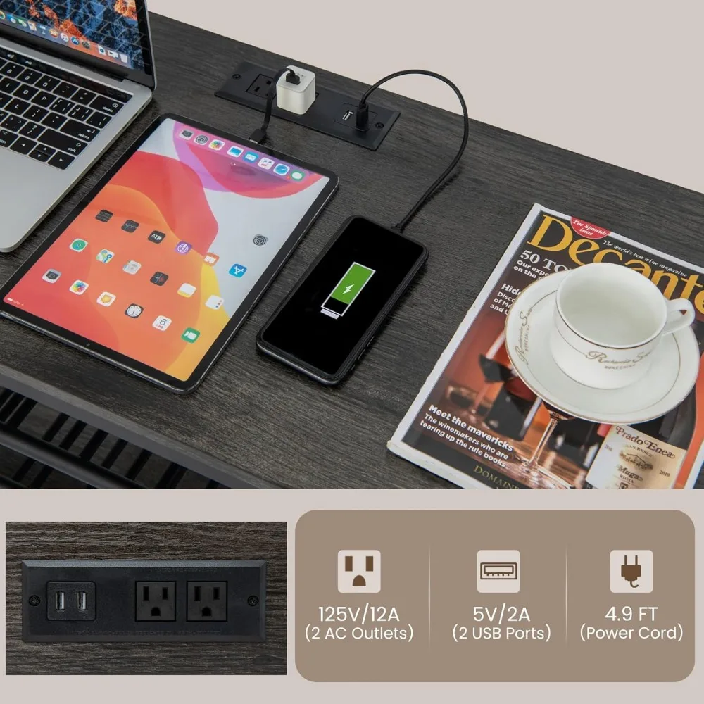 Wine Bar Cabinet, 3-Tier Liquor Cabinet with Power Outlets, Wine Bottle Racks, Glass Holders, Coffee Bar Cabinet, Freestanding